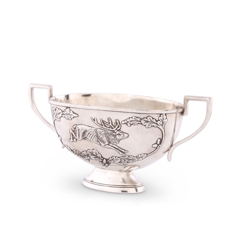 Pewter Gravy Boat with Elk and Leaf Embossing