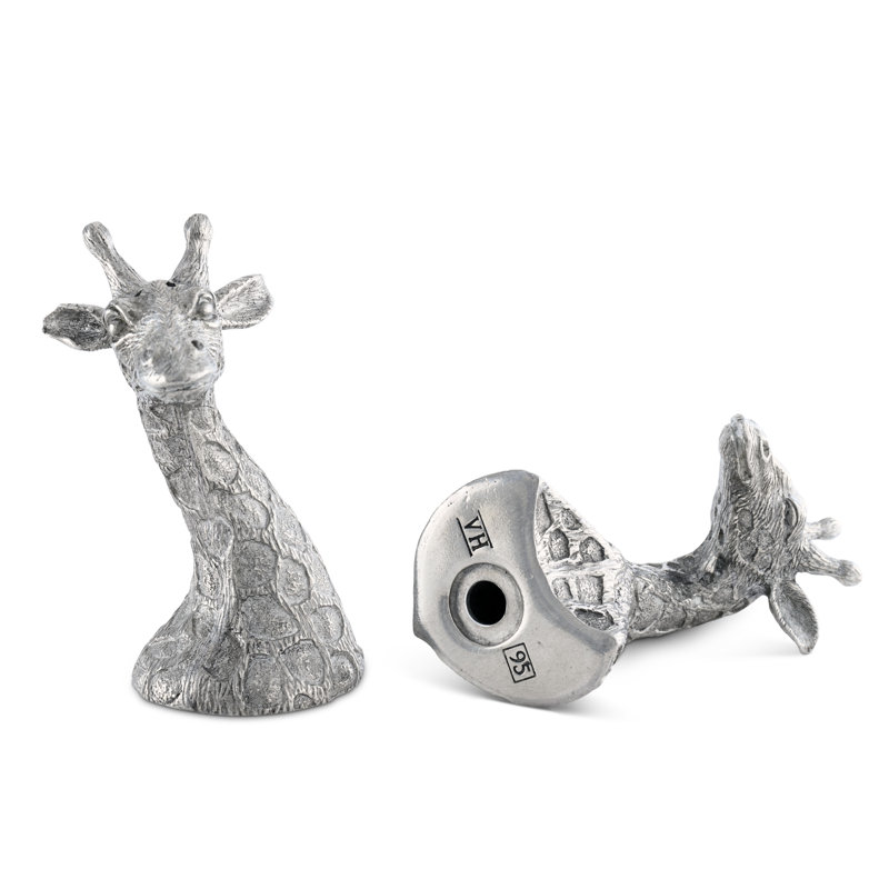 Handcrafted Pewter Giraffe Salt and Pepper Shaker Set