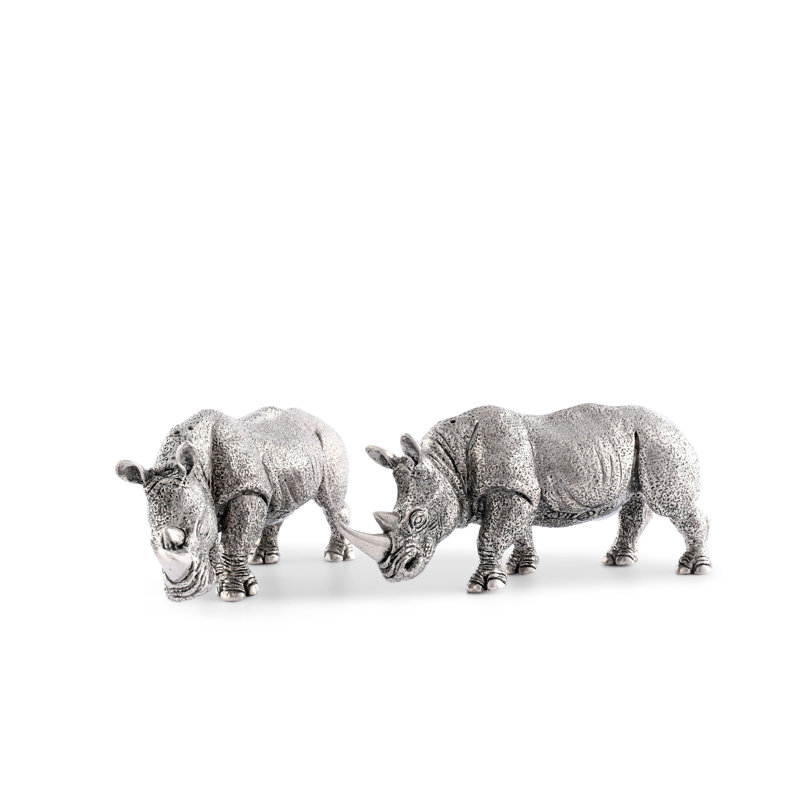 Intricate Pewter Rhino Salt and Pepper Shaker Set