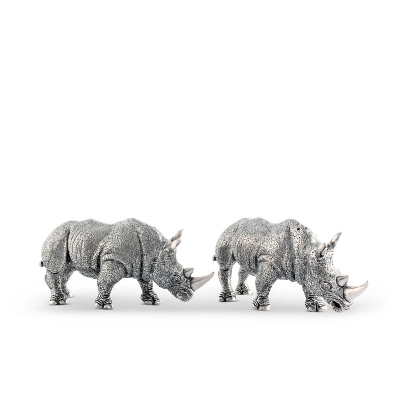 Intricate Pewter Rhino Salt and Pepper Shaker Set