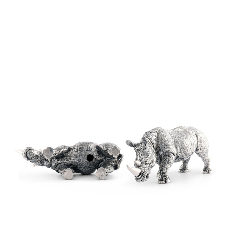 Intricate Pewter Rhino Salt and Pepper Shaker Set