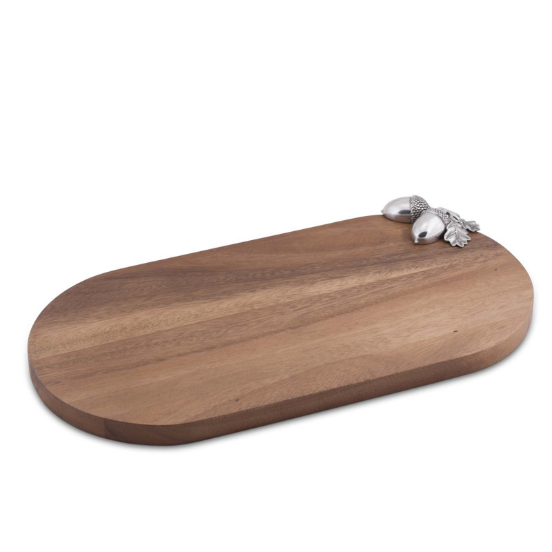Elegant Acacia Wood Cheese & Cocktail Board with Pewter Acorn