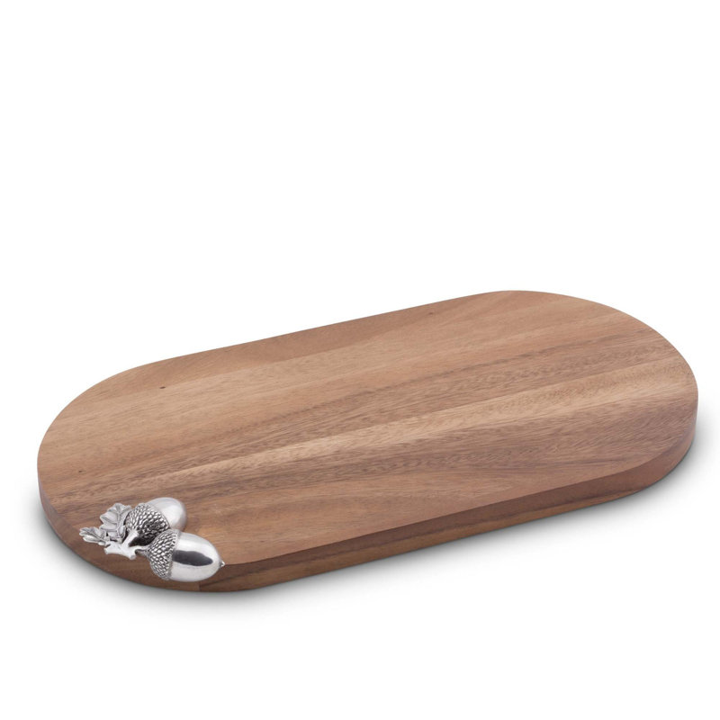 Elegant Acacia Wood Cheese & Cocktail Board with Pewter Acorn