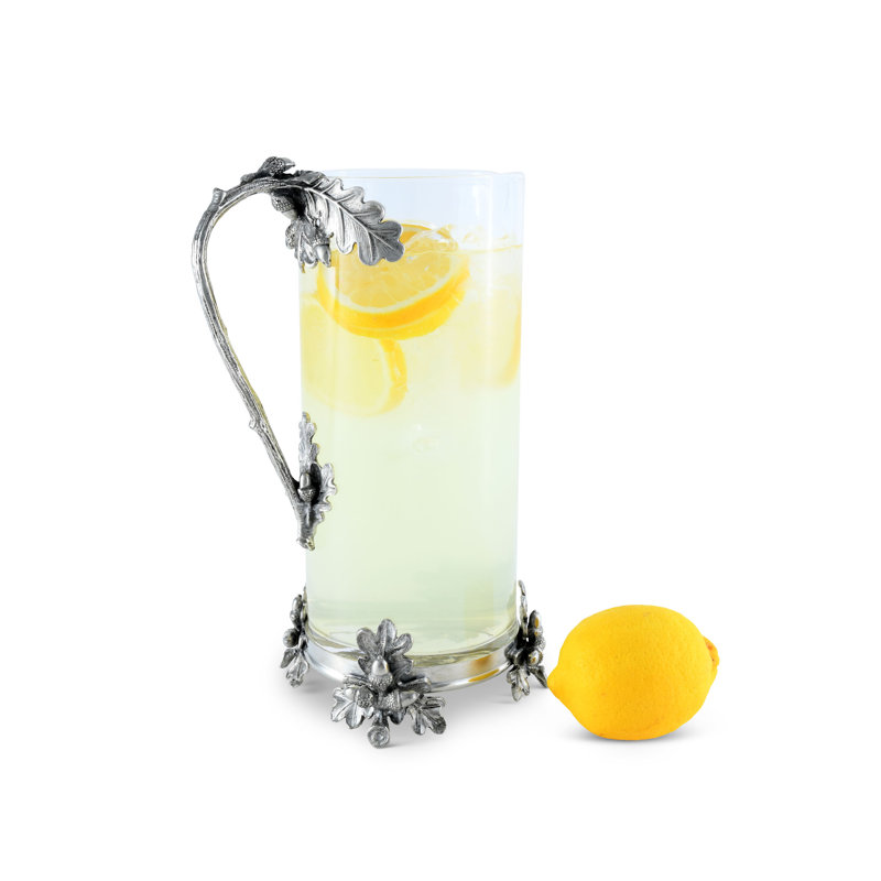 Tall Clear Glass Pitcher with Pewter Oak Leaf Handle