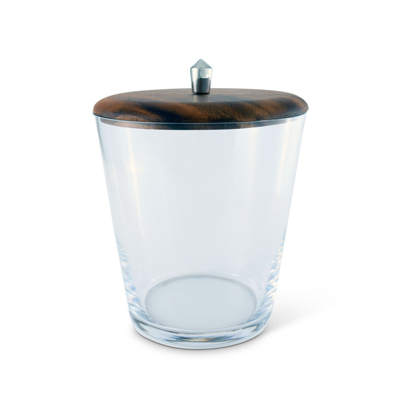 Clear Glass Ice Bucket with Teak Lid and Pewter Knob