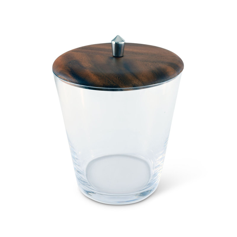 Clear Glass Ice Bucket with Teak Lid and Pewter Knob