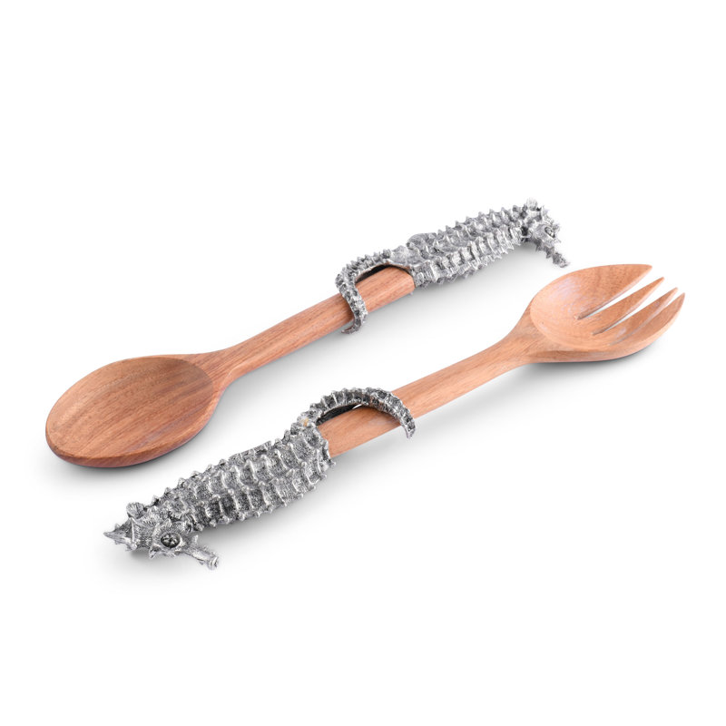 Acacia Wood Seahorse Salad Server Set