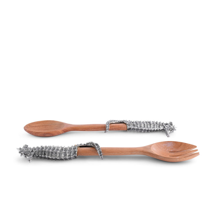 Acacia Wood Seahorse Salad Server Set