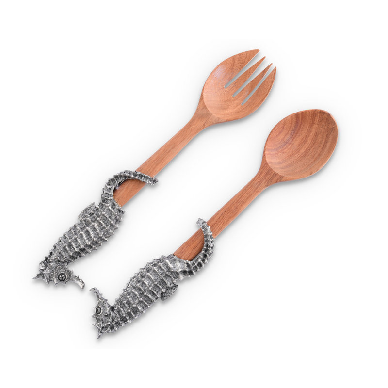 Acacia Wood Seahorse Salad Server Set