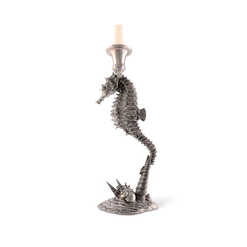 Poseidon's Steed 14'' Pewter Seahorse Taper Candlestick