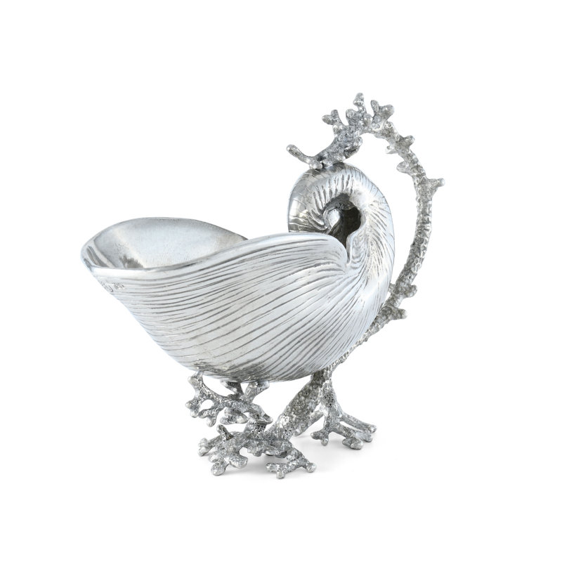 Elegant Pewter Nautilus Shell Gravy Boat with Coral Handle