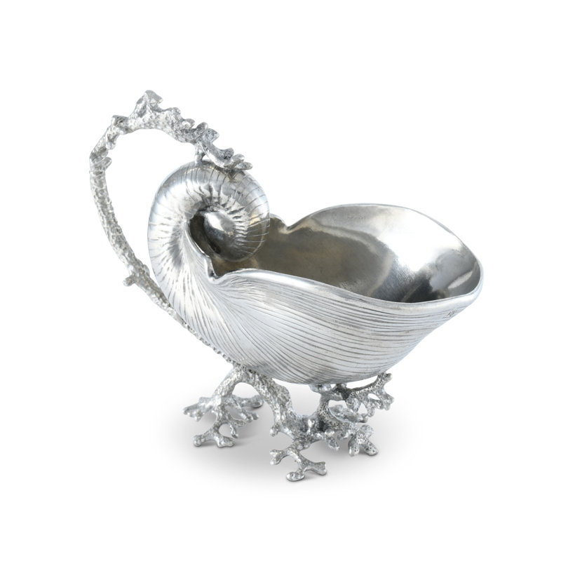 Elegant Pewter Nautilus Shell Gravy Boat with Coral Handle