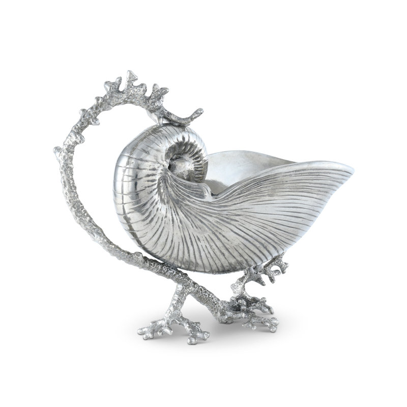 Elegant Pewter Nautilus Shell Gravy Boat with Coral Handle
