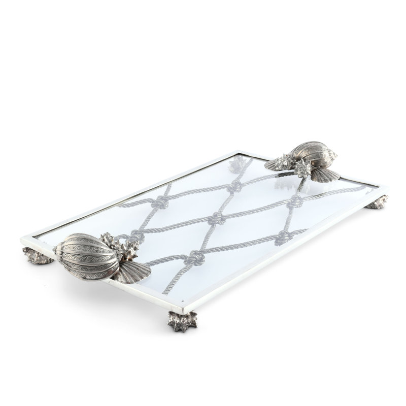 Pewter Marine Life Detailed Glass Serving Tray - Cape Cod Style