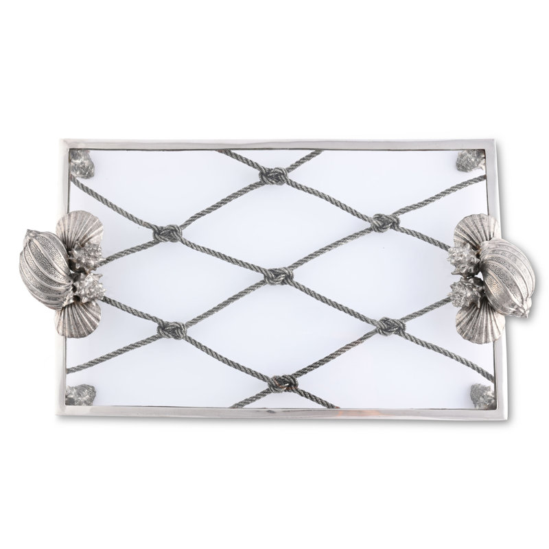 Pewter Marine Life Detailed Glass Serving Tray - Cape Cod Style