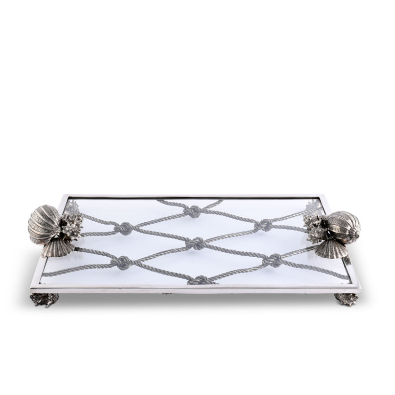 Pewter Marine Life Detailed Glass Serving Tray - Cape Cod Style