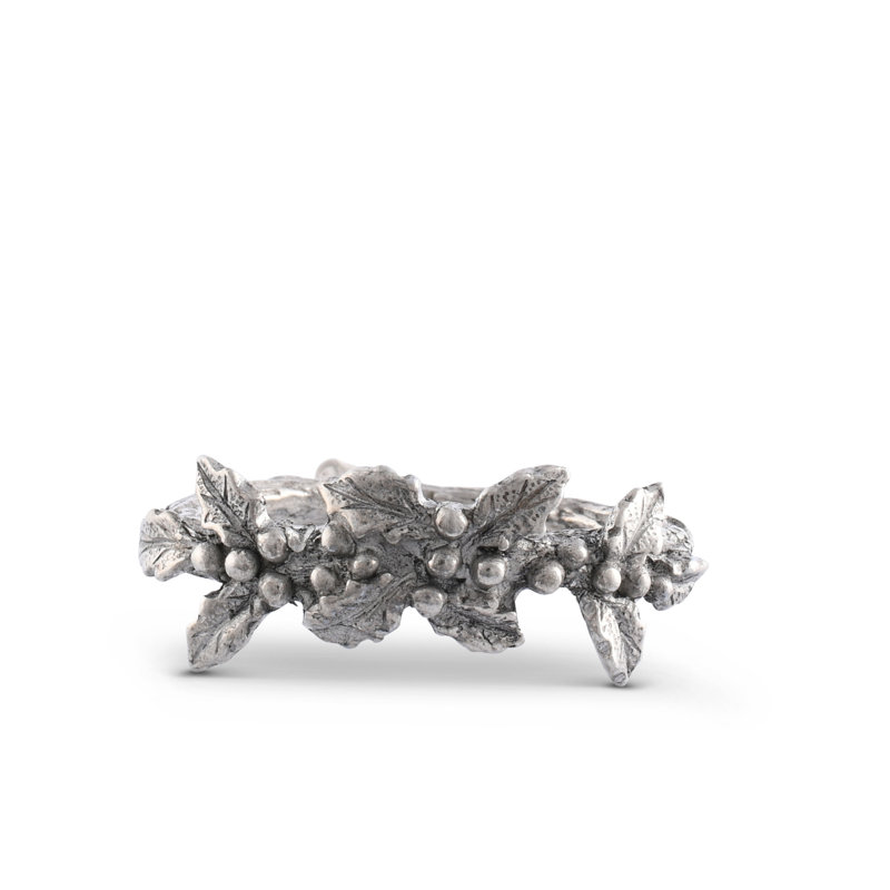 Elegant Pewter Holly Christmas Napkin Ring with Berry Accents