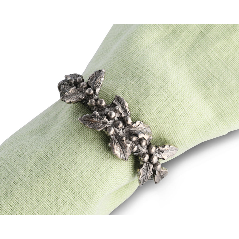 Elegant Pewter Holly Christmas Napkin Ring with Berry Accents