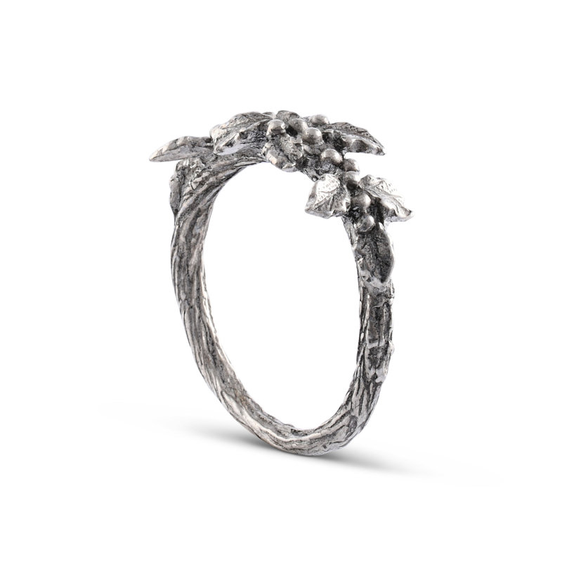 Elegant Pewter Holly Christmas Napkin Ring with Berry Accents