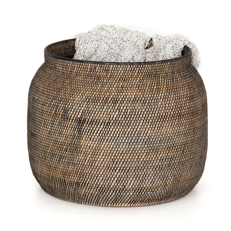 Contemporary Rattan Round Storage Basket, 24" Brown