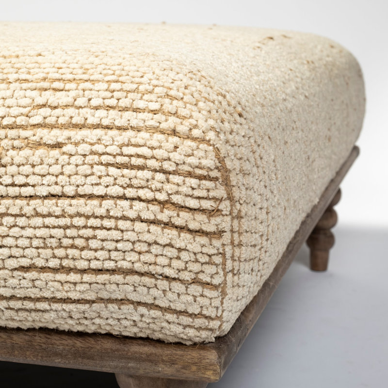 Alder I Cream Fabric and Natural-Brown Mango Wood Square Bench
