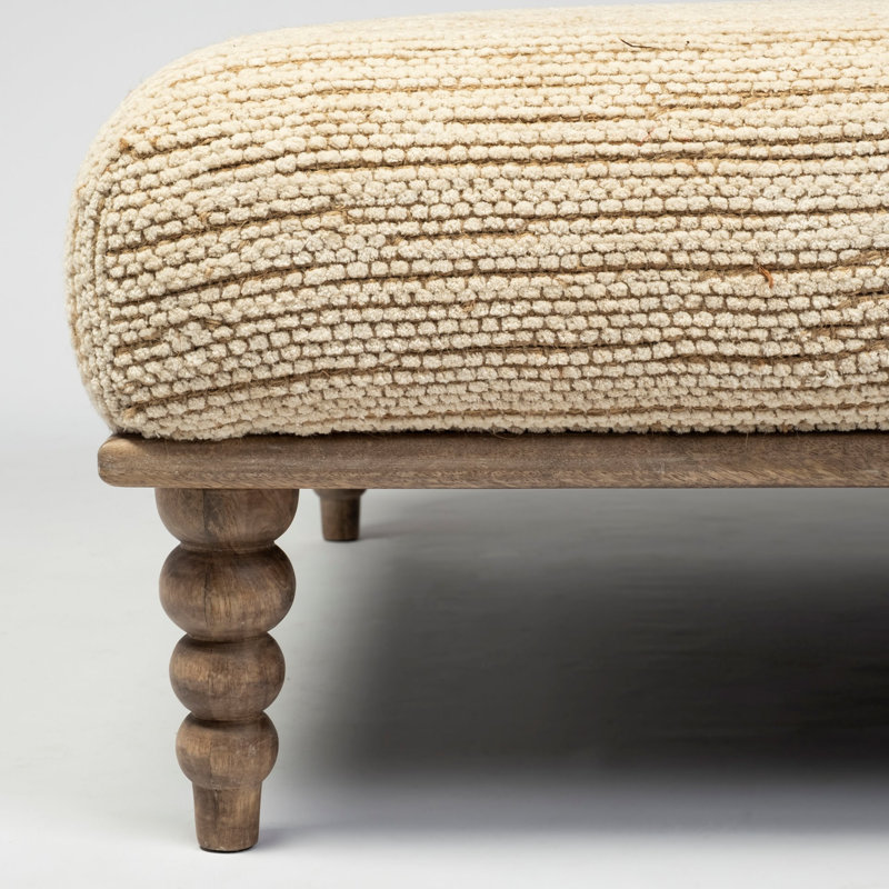 Alder I Cream Fabric and Natural-Brown Mango Wood Square Bench
