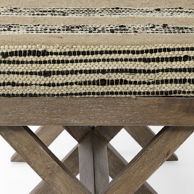 Solis Medium Brown Mango Wood Base with Beige & Black Striped Cushion Accent Bench