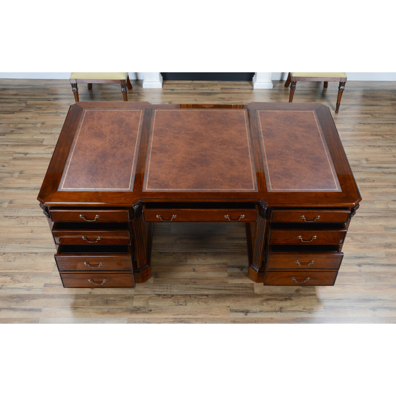Brown Oak Solid Wood Writing Desk with Filing Cabinet