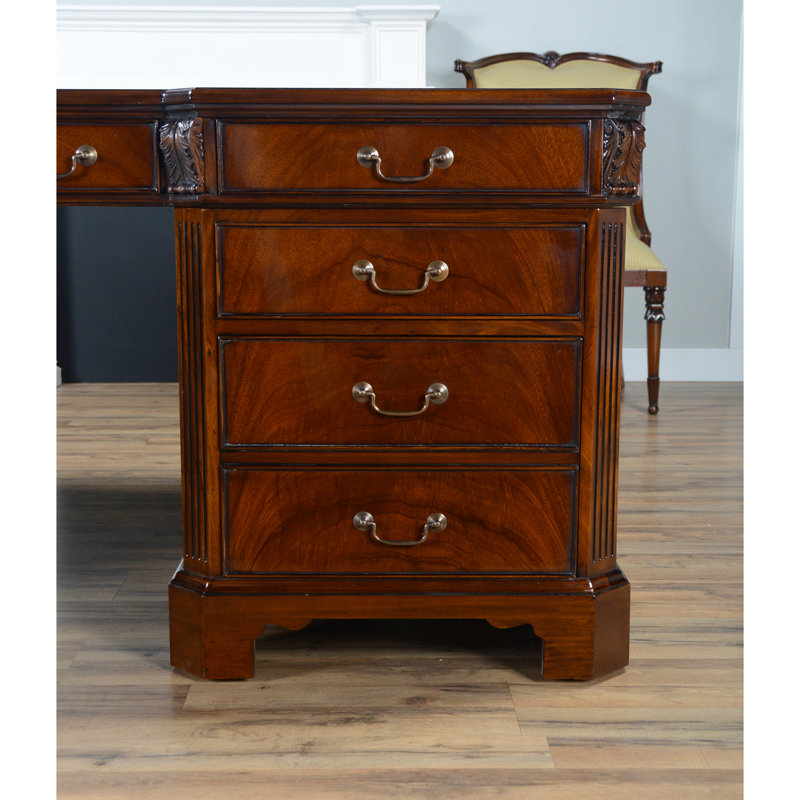 Brown Oak Solid Wood Writing Desk with Filing Cabinet