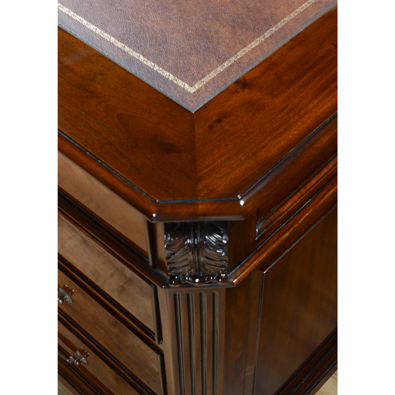 Brown Oak Solid Wood Writing Desk with Filing Cabinet