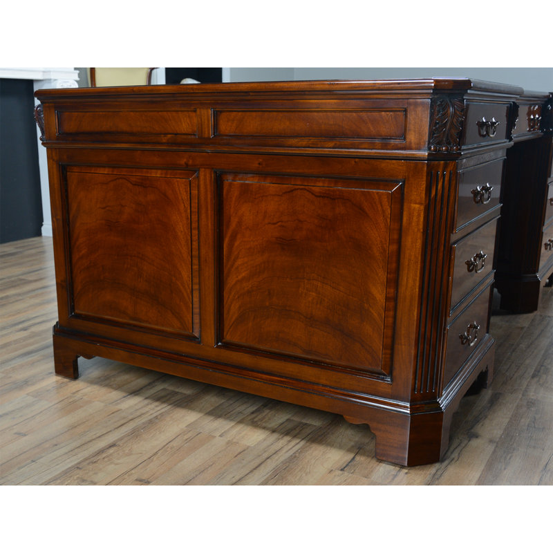 Brown Oak Solid Wood Writing Desk with Filing Cabinet