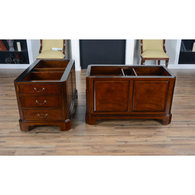 Brown Oak Solid Wood Writing Desk with Filing Cabinet
