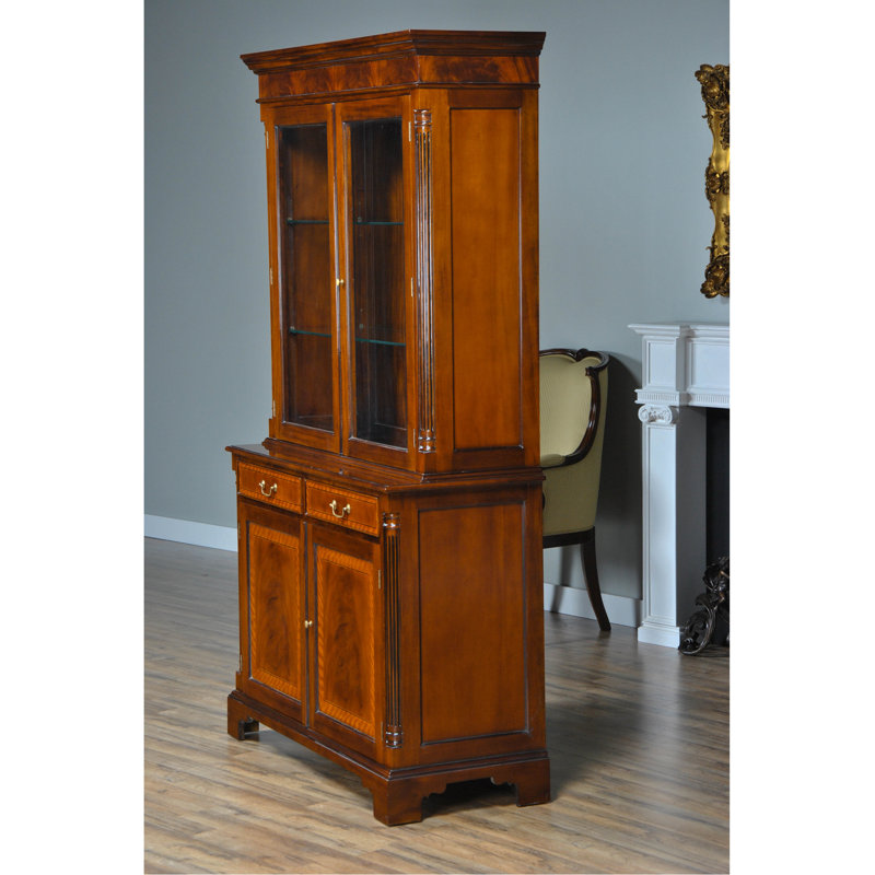 Elegant Mahogany Wood Tall Bookcase with Glass Shelves - White