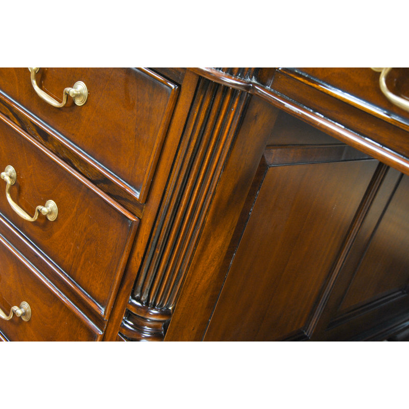 English Antique Inspired Mahogany Brown Leather Writing Desk
