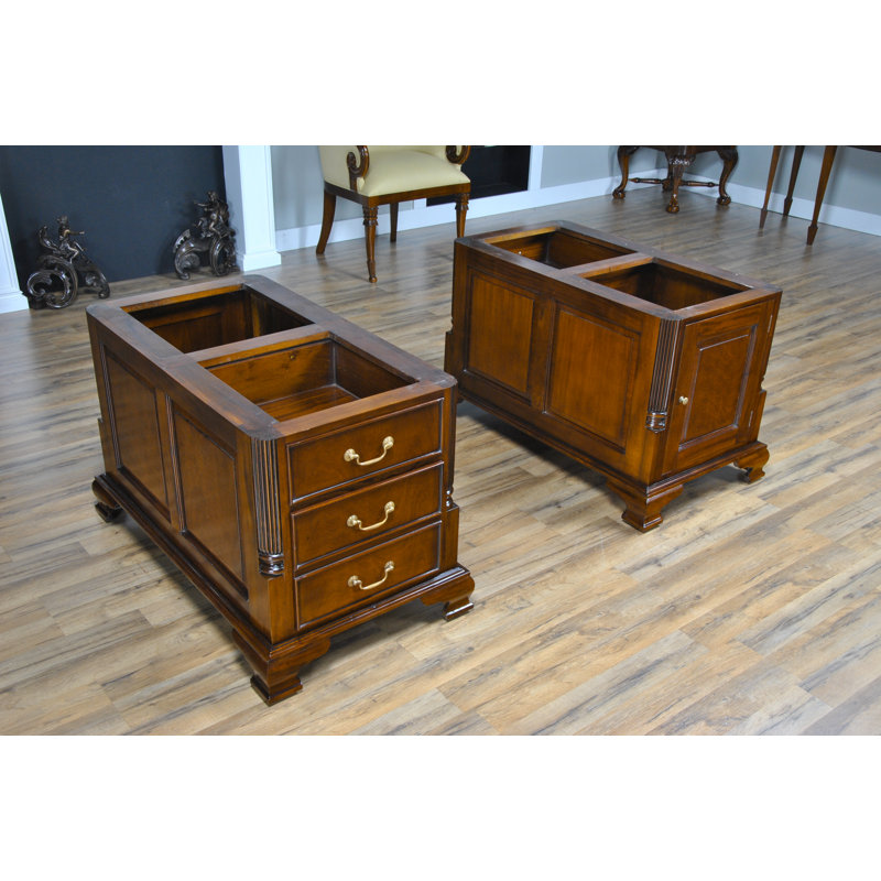 English Antique Inspired Mahogany Brown Leather Writing Desk