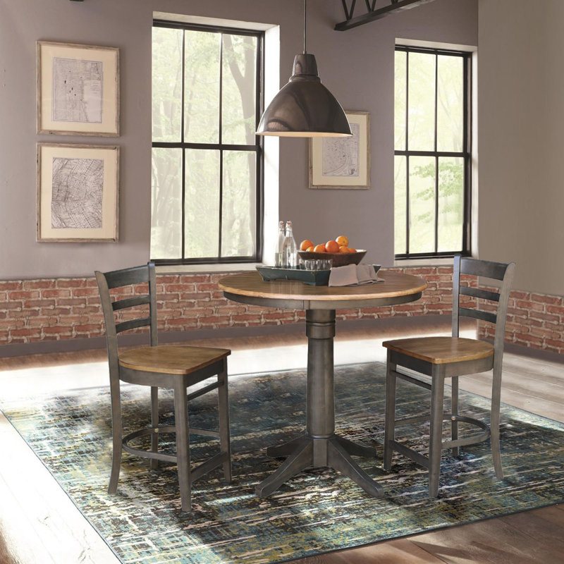 Hickory & Stone 36" Round Solid Wood Counter Height Dining Set with 2 Stools