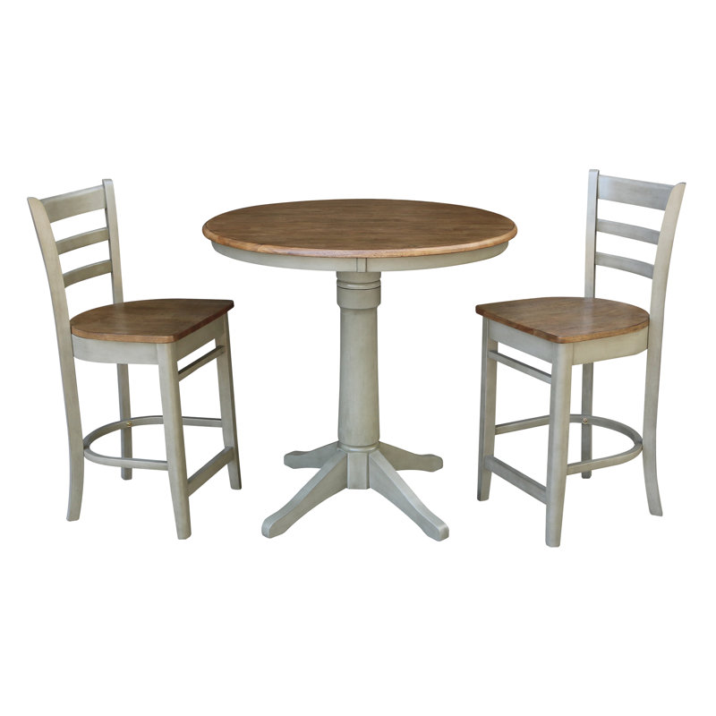 Hickory & Stone 36" Round Solid Wood Counter Height Dining Set with 2 Stools