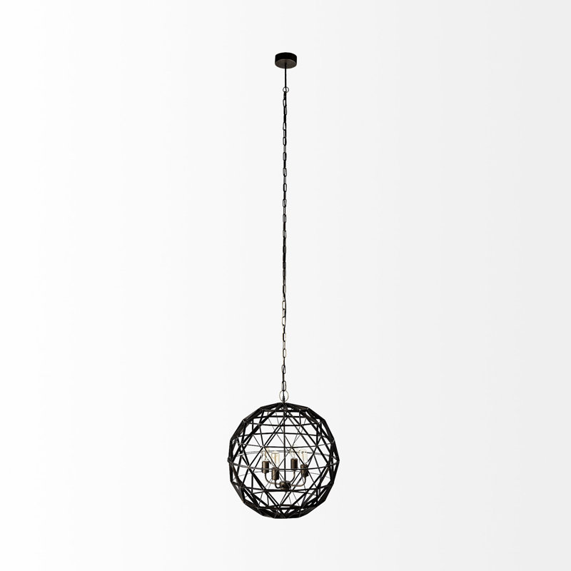 Elegant Matte Black Metal Triangular Orb Chandelier