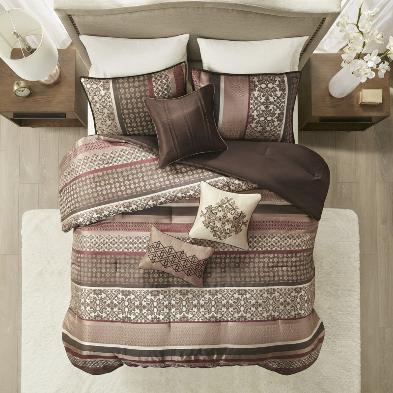 Ivory and Red Reversible Queen Microfiber Comforter Set