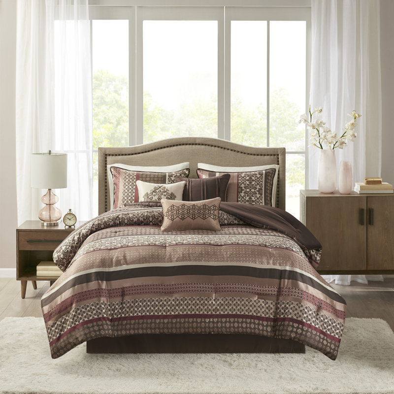 Ivory and Red Reversible Queen Microfiber Comforter Set