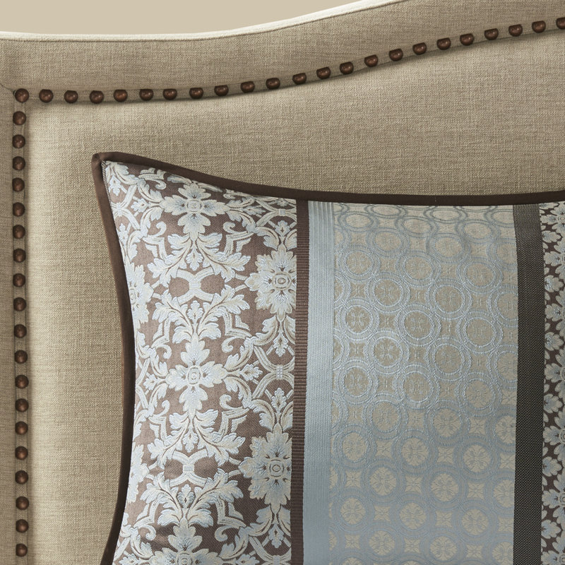 Blue Reversible Jacquard Queen Comforter Set with Decorative Pillows