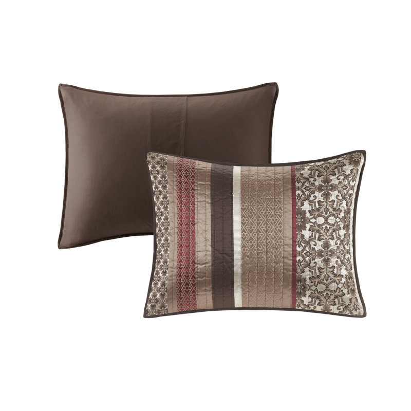 King Red Cotton Reversible Jacquard Quilt Set