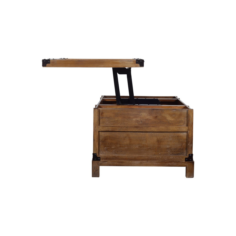 Rustic Mango Wood & Metal 44" Lift-Top Coffee Table with Storage