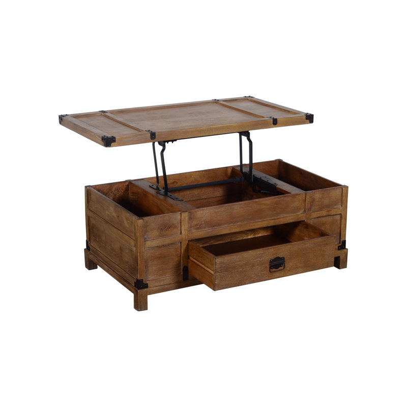 Rustic Mango Wood & Metal 44" Lift-Top Coffee Table with Storage