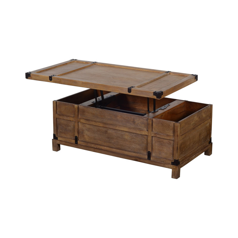 Rustic Mango Wood & Metal 44" Lift-Top Coffee Table with Storage