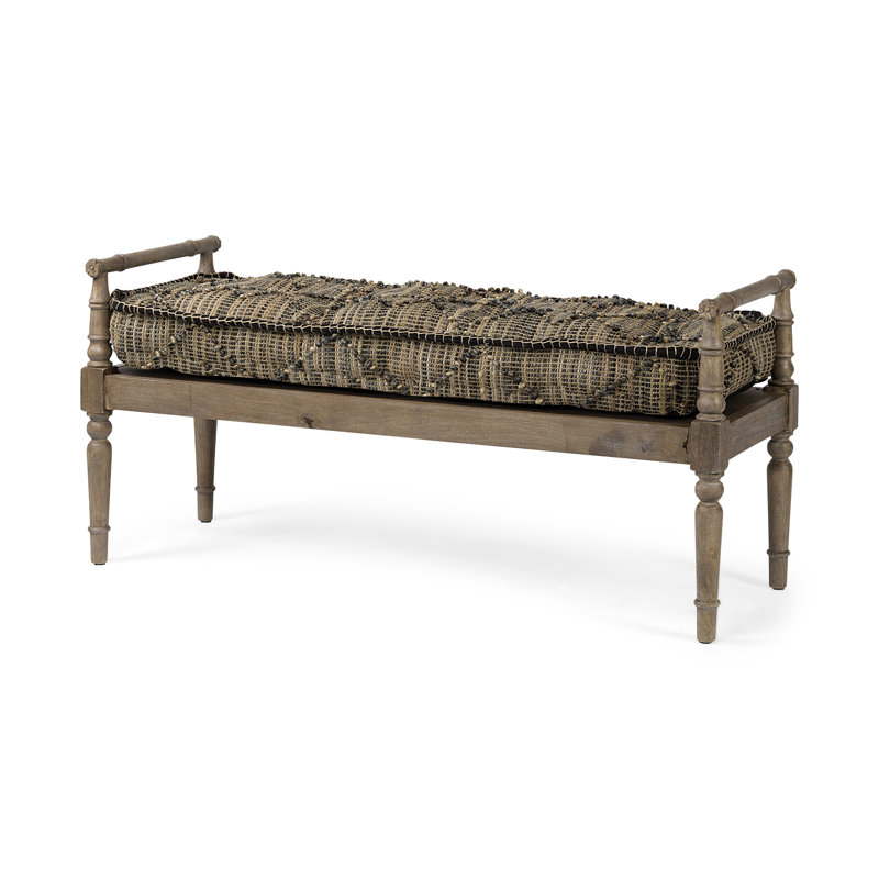 Fullerton Upholstered 57" Bench with Jute Patterned Top and Light Brown Wood Base
