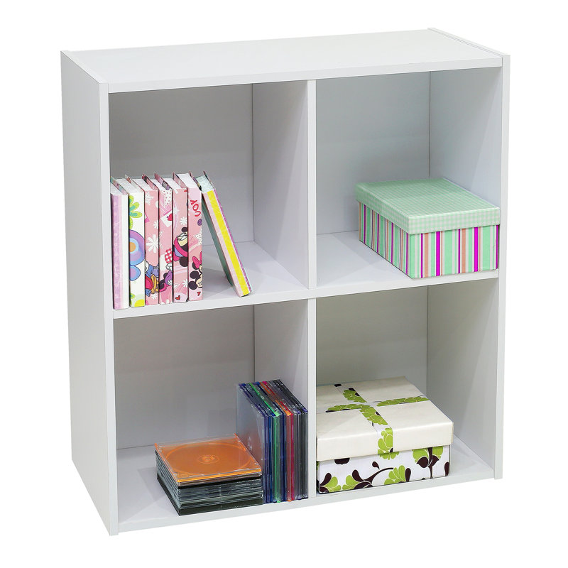 Bright White Wooden 4-Cube Stackable Bookcase for Kids