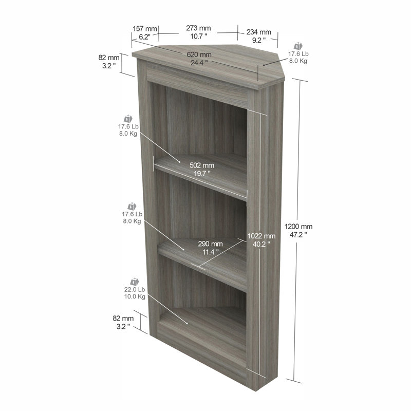 Compact Smoke Oak Corner Bookcase with Durable Melamine Finish