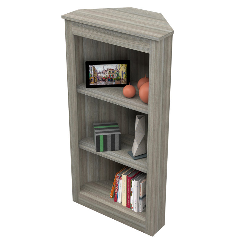 Compact Smoke Oak Corner Bookcase with Durable Melamine Finish