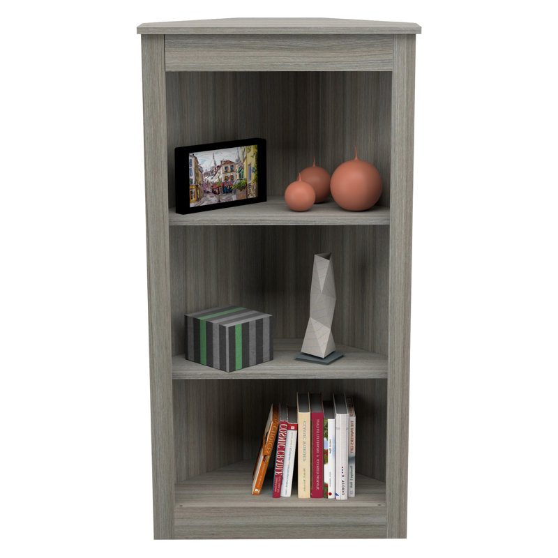 Compact Smoke Oak Corner Bookcase with Durable Melamine Finish